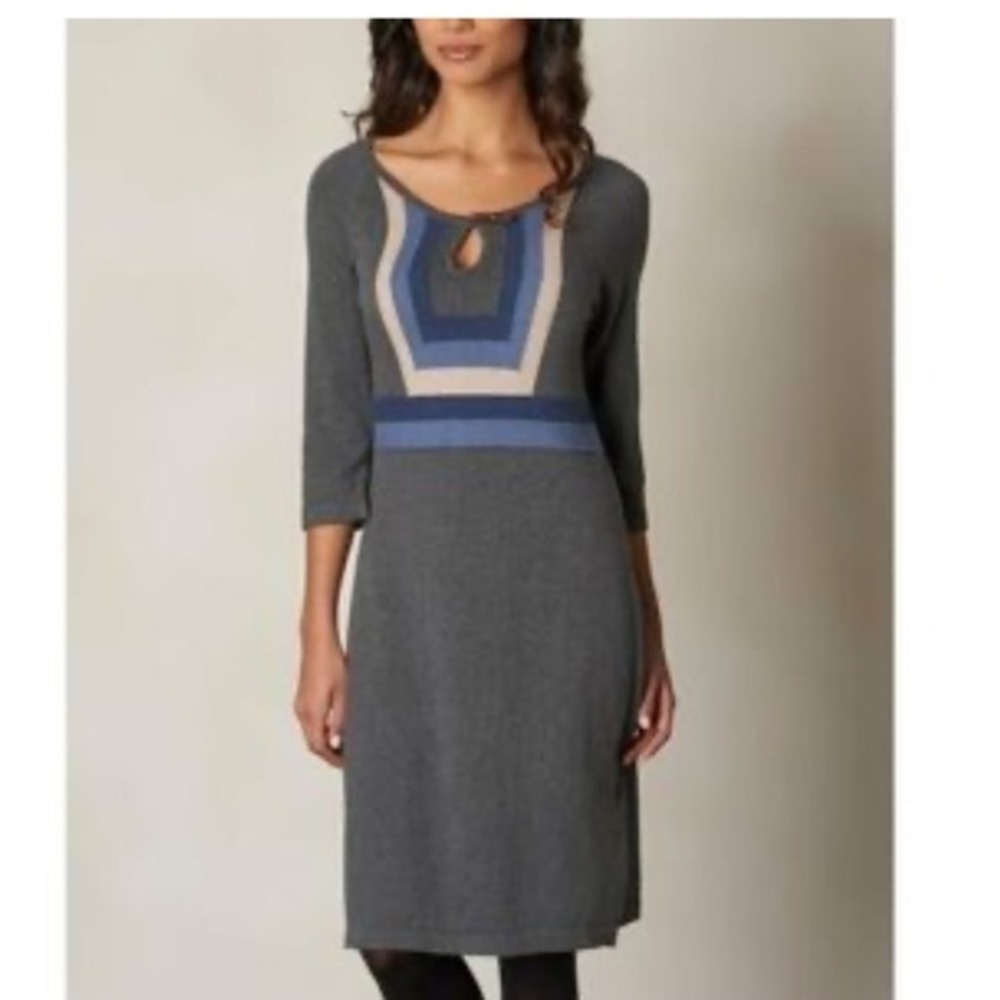 prAna Sweater Dress Women's XL Yarrah Gray Organic Cotton Stripe Forest Fairy